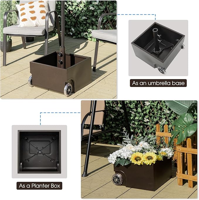 Giantex 170lbs Filled Umbrella Base with Wheels, Heavy Duty Umbrella Stand with Fillable Planter, Drainage Holes, Outdoor Market Umbrella Holder for Patio Garden Deck Pool (Dark Brown)