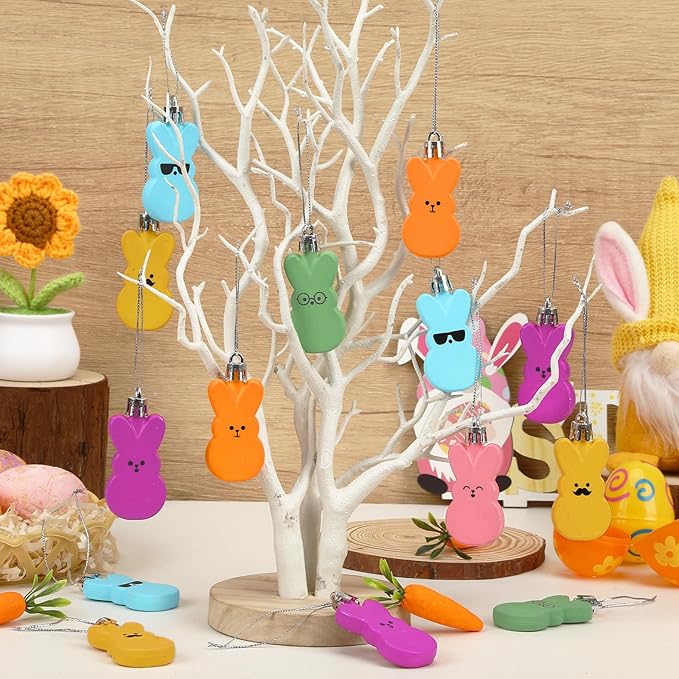 JULMELON 24 Pcs Easter Bunny Hanging Ornaments, Spring Rabbit Decor for Festive Tree Indoor Outdoor Easter Decor