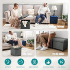BRIAN & DANY Small Ottoman with Storage, Small Storage Ottoman, Folding Foot Stool with Wood Legs for Living Room and Bedroom Linen Rest Seat, 12.6"x12.6"x12.8" - Gray