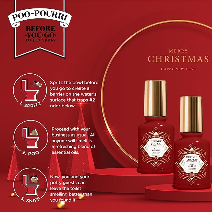 Poo-Pouri Before-You-Go Holiday Toilet Spray, Berry and Bright, 2 Fl Oz Pack of 2 - Cranberry, Cinnamon and Balsam Fir