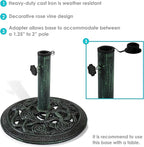 Sunnydaze 17lb Cast Iron Patio Umbrella Base - Heavy-Duty Round Metal Outdoor Market Umbrella Stand for Outside - 16-Inch - Green - Rose Blossom