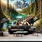 BSFHH Nature Tapestry Forest Tree Sea Cave Wall Hanging, Stream Through Rainforest Landscape Wall Art Tapestry for Bedroom Living room (Snow Scene, 110" × 87", Unframed)