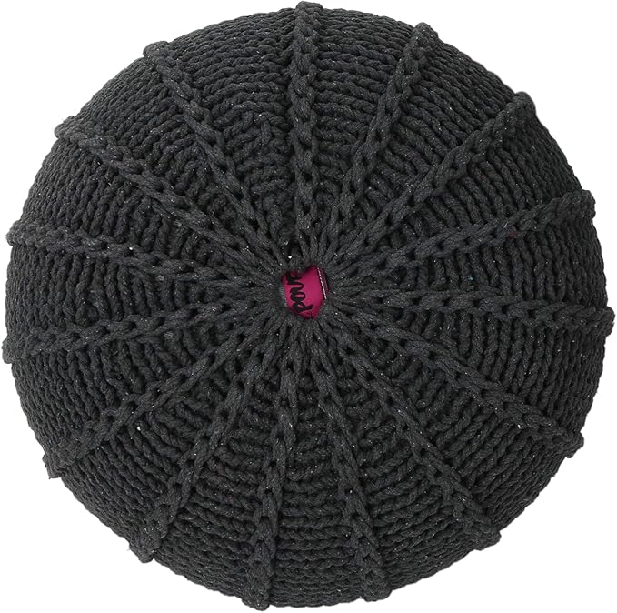 Christopher Knight Home Agatha Knitted Cotton Pouf, Dark Grey Small