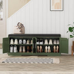 2-Tier Storage Bench, Shoe Bench with Thickened Padded Seat Cushion, Entryway Bench with 4 Doors, Adjustable Shelf, 13.8" D x 45.3" W x 18.5" H, for Entryway, Living Room, Bedroom, Green