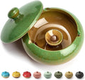 Ashtray with Lid for Outside Patio, Windproof Ash tray, Ceramic Smokeless Ashtray for Outdoor Home Office Tabletop Patio Outdoor Balcony, Green