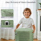 Hexagon Pouf Ottoman Stuffed with 2 Pockets & Handle, Comfort Corduroy Poufs, Non-Slip Foot Stool Storage Ottoman, Foam Floor Poufs Foot Rest for Couch, Bedroom (Green)