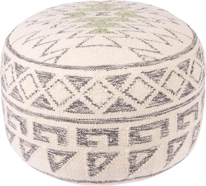 Creative Co-Op Boho Round Wool Blend Kilim Pouf with Geometric Design, Multicolor