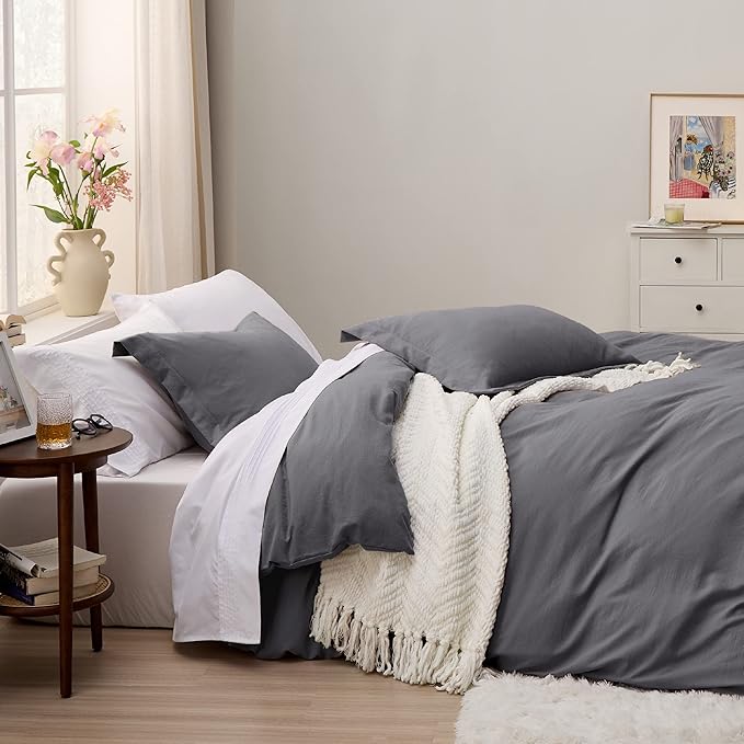 Bedsure Dark Grey Duvet Cover King Size Only - Prewashed Cotton-Like Polyester Extra Soft All Season Bedding, Includes 1 Duvet Cover 104x90 Inches with Zipper Closure, Comforter Not Included