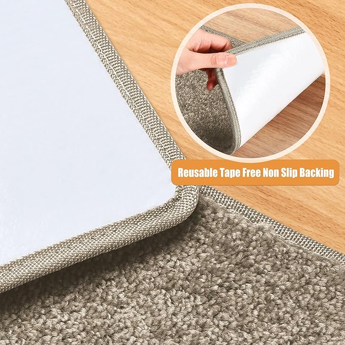 PURE ERA Carpet Stair Treads Tape Free Non Slip Indoor Stair Carpet Stair Protectors Pet-Friendly Non-Slip Skid Resistant Washable Reusable 8" x 30"(2 Pieces,Cream Gray)