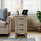 WAMPAT End Table with Charging Station, Grey Side Table with Storage Cabinet & Drawer, Wooden Nightstand with Power Outlets & Type-C USB Ports for Bedroom, Living Room