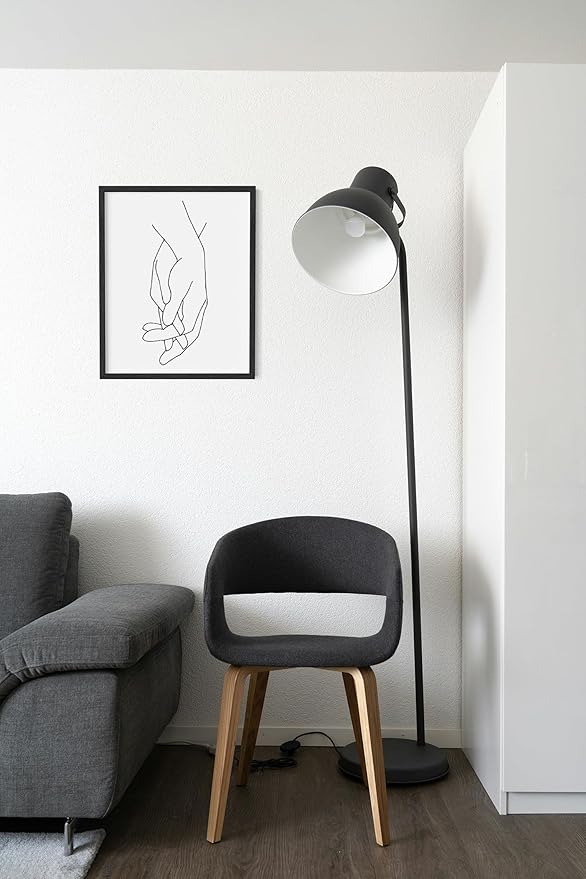 Holding Hands Wall Art Interlocking Fingers Connection Continuous Line Drawing 11x14 Inch Oak Wood Black Framed Modern Minimalist Unity Print for Bedroom