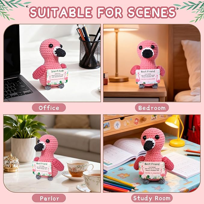 Mini Positive Flamingo Crochet Gifts, Birthday Gifts for Women Men Handmade Presents, Inspirational Small Animals Cute Flamingo, Emotional Cheer Up Funny Decor (Best Friend)
