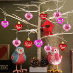 Valentines Tree Decorations, 24 Pcs Heart Ornaments for Christmas Tree, Mini Day Small Conversation Ornaments, Red Pink Purple Plastic