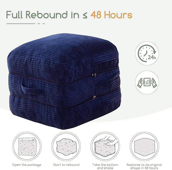 HIGOGOGO Pouf Ottoman Stuffed Square Modern Foam Filled Foot Rest Poufs 20 X 18 Inches Modular Ottomans Separated Into Floor Cushions for Living Room Chair Decorative Stool, Navy