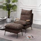 MCombo Accent Recliner Chair with Ottoman, Modern Fabric Armchair, Upholstered Sofa Bed for Living Room Bedroom, Small Space 4055 (Black Frame, Brown)