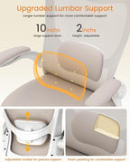 Office Chair, Ergonomic Desk Chair with Adjustable Lumbar Support and Flip up Armrest, Breathable Mesh Computer Chair for Home Office, Khaki