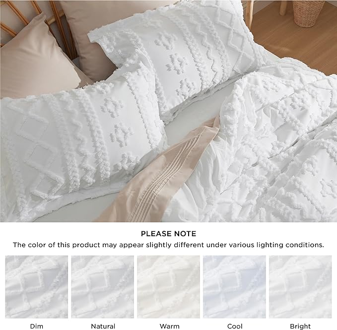 Bedsure Boho Duvet Cover King Size, Soft & Comfortable Elegant Design Boho Bedding for Decoration, Machine Washable Comforter Cover for All Seasons,Includes 1 Duvet Cover & 2 Pillow Shams,White
