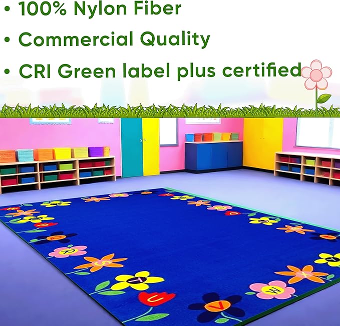 KIDCARPET.COM Alphabet Garden Rectangle Classroom Rug | Bordered Area Rug for Preschool Daycare Learning, 4' x 6'