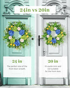 Vlorart 24” Spring Summer Wreaths for Front Door,Porch,Window-Large Artificial Hydrangea & Lemon Outdoor Wreath for Home,Farmhouse,Wedding Decor-Outside All Seasons
