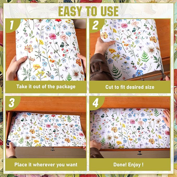 BBTO 20 Sheet Scented Drawer Liners for Dressers 15.8" x 22" Scented Fragrant Cabinet Paper Liners Non Adhesive Drawer Paper Mats for Bedroom Home Closet Shelves(Wildflower)