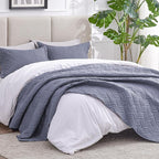 Love's cabin Quilts for Full Bed Bluish Grey Bedspreads Bedding Set - Lightweight Bedspread Comforter - Wave Pattern Bedding Coverlet for All Season - 3 Pieces (1 Quilt, 2 Pillow Shams)