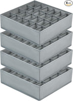 Joyoldelf Sock Drawer Organizer Divider Underwear Organizer 24-cell Fabric Dresser Drawer Organizers Storage Boxes for Socks Lingerie, Handkerchiefs, Ties 4 Pack (Grey)