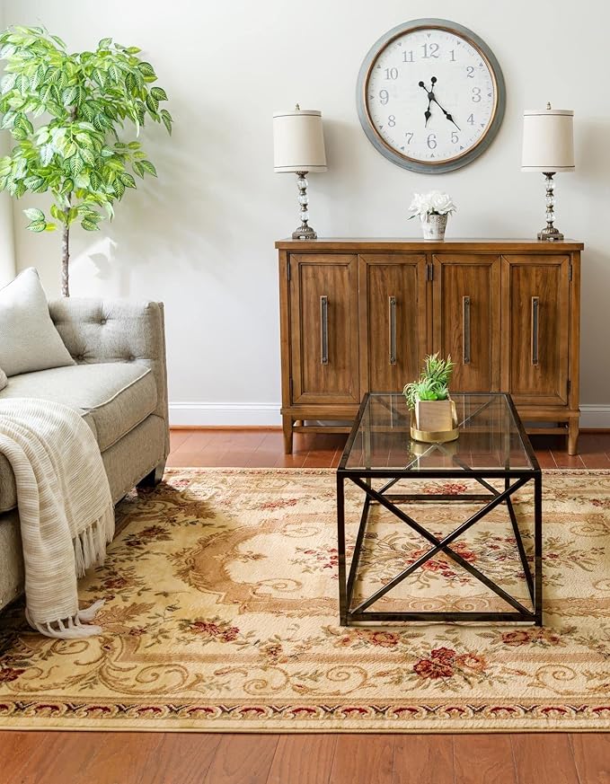 Rugs.com Chateau Collection Rug – 2' x 3' Cream Medium Rug Perfect for Entryways, Kitchens, Breakfast Nooks, Accent Pieces