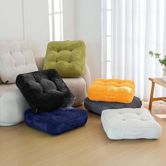 6" Washable Floor Pillow Cushion for Adults, Meditation Cushion Pillow, Large Square Floor Sitting, Removable Tufted Corduroy Cover, for Tatami Living Room or Yoga, 22x22 Inch, 2Pack, Machine Washable