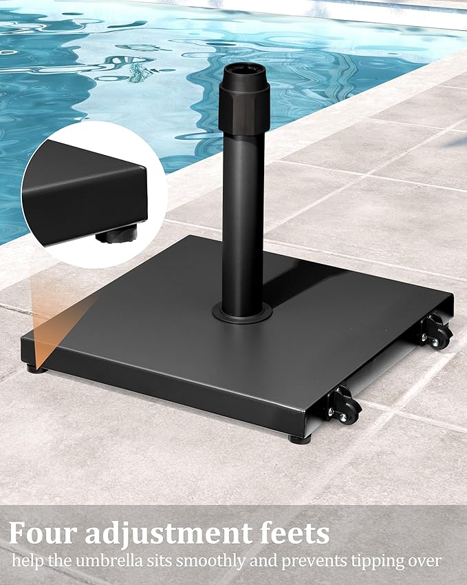 42lbs Patio Umbrella Base with Wheels - Heavy Duty Outdoor Patio Market Umbrella Stand for Deck with Rollers, Poolside, Balcony, Wind-Resistant Design, Black