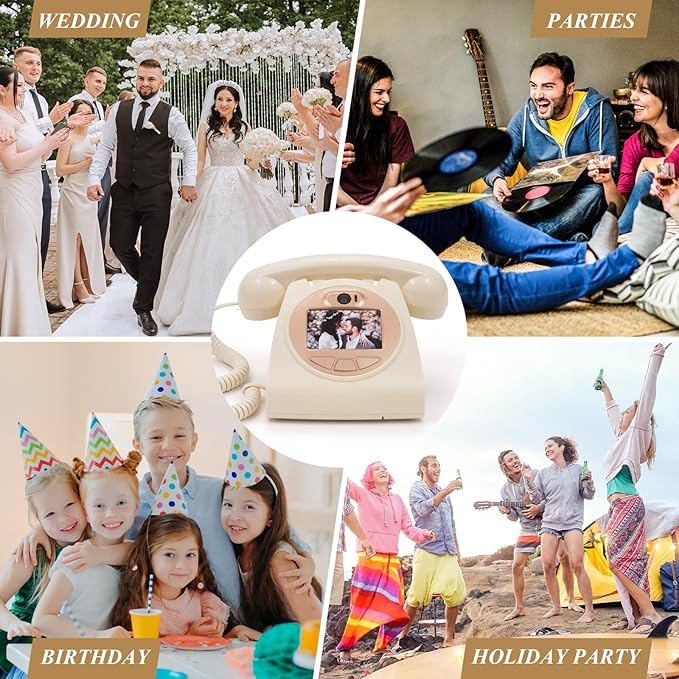 UKBW Video Audio Guest Book Wedding Phone, 1080P HD Video Audio Phone Guestbook, Preserve Your Special Occasions, Ideal for Wedding Bridal Shower, Birthday, Graduations, Baby Shower(Beige)