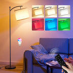 Ambimall Floor Lamps with Smart Light Bulb, RGB + Color Temperatures Bright Dimmable Smart Floor lamp(Beige Shade & Black Pole)