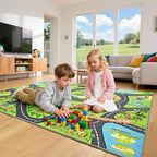 Zoo Adventure Kids Car Rug, Cute Animal Play Mat with Non-Slip Backing, Kids Carpet with Lions, Tigers & Giraffes for Educational and Fun Playtime, 60"x36"