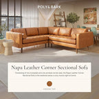 Poly & BARK Napa 98” Leather Corner Sectional Sofa – Full-Grain Italian-Tanned Aniline Leather, Feather-Down Comfort, Solid Wood Frame – Cognac Tan