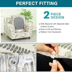 KRFOONN 2 Piece Couch Chair Cover Printed Sofa Covers Couch Covers Stretch Armchair Sofa Couch Slipcovers Furniture Protector with Elastic Bottom for Living Room (Armchair, 54)