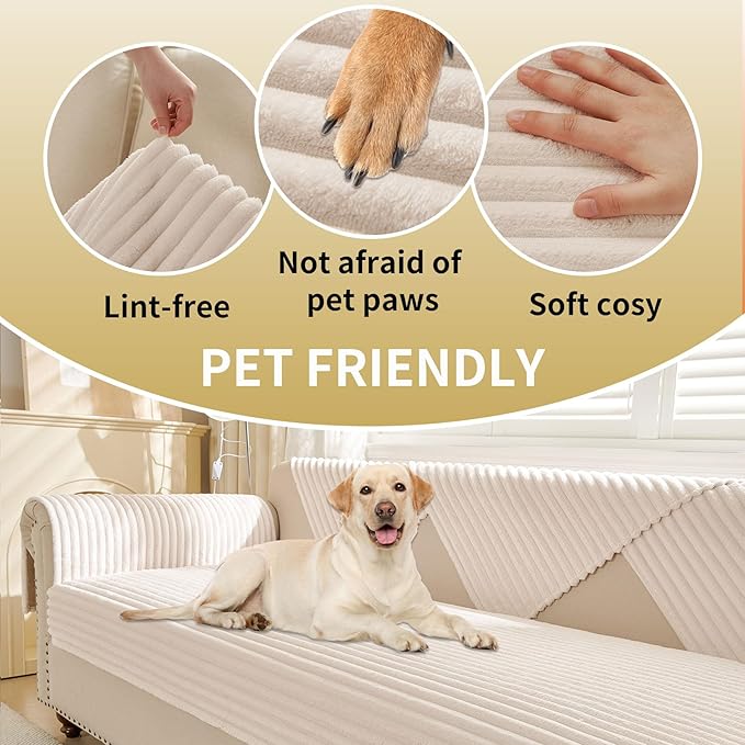 HAOMAIJIA Waterproof Couch Cover for Dogs Washable,Faux Fur Pet Couch Covers for Sofa,Soft Dog Bed Cover Non-Slip Couch Covers for 3 Cushion Couch Sofa Pet Friendly (Off White, 35" x 95" 1 Pack)