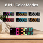 JALL 10.5'' Digital Large Alarm Clock with 8-in-1 RGB Colors, Date, Month, Temperature LED, Auto DST, Modern for Desk, Wall, Living Room, Bedroom, Birthday Xmas Gift (Black, 10.5 inches)