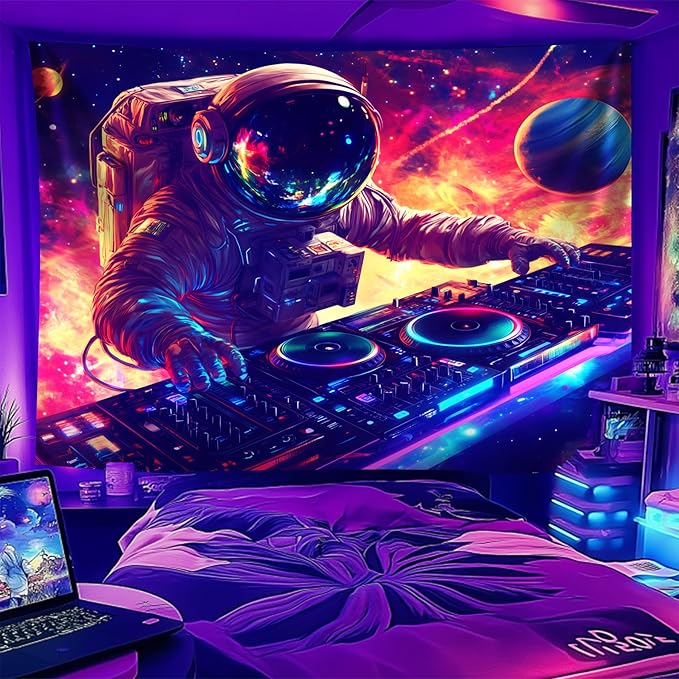 NYZE Astronaut Space Tapestry for Bedroom, Glow in the Dark Room Decor Wall Tapestries, Cool Galaxy Planet Wall Hanging, Wall Hanging for Men Guys Gamer Room Dorm Living Room 90x70 in