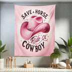 Ambesonne Funny Tapestry Twin Size, Humorous Feminine Design with Hat and Save a Horse Ride a Cowboy Lettering, Wall Hanging Bedspread Bed Cover Wall Decor, 68" X 88", Pink and Seal Brown