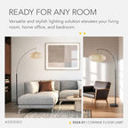 Adesso Arc Floor Lamp, 80” Tall Black Base, Oval Off-White Paper Shade – Convenient Overhead Lighting for Living Room, Nursery, Bedroom or Office