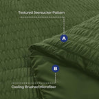 HYMOKEGE Olive Green Queen Comforter Set Seersucker 7 Pieces, All Season Luxury Bed in a Bag Queen for Bedroom, Bedding Set with Comforter, Sheets, Pillowcases & Shams