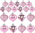 JULMELON 24 Pieces Valentine’s Day Heart Shaped Ornaments, 3D Heart Shaped Bulk Hanging Ornaments, Glossy and Matt Glitter Hearts Hanging Decorations for Valentines Day Tree Decorations Party Home