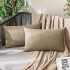 MIULEE Pack of 2 Decorative Outdoor Solid Waterproof Throw Pillow Covers Faux Linen Garden Farmhouse Cushion Cases for Patio Tent Balcony Couch Sofa 20x12 Inch Khaki