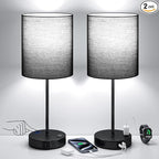 Black Touch Lamps for Nightstand Set of 2 - Bedside Table Lamp for Bedroom with Dual USB Ports & AC Outlet, 3-Way Dimmable Lamps for Living Room Boys Room, Night Light with 5000K Daylight Bulbs
