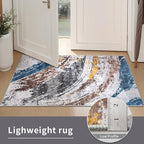 Ciicool Abstract Area Rug Indoor, 3x5 Washable Entryway Rug, Modern Throw Entry Rug with Non-Slip Backing for Bedroom Living Room Entrance Kitchen, Low-Pile Floor Carpet Doormat Grey Brown Yellow
