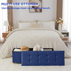 BRIAN & DANY 43 Inches Folding Storage Ottoman Bench, Ottoman with Storage Bench for Bedroom, Living Room, Entryway, Foot Rest with Legs, Blue