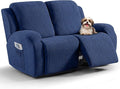VANSOFY Recliner Loveseat Cover, 6-Pieces Stretch Dual Recliner Sofa Cover Soft Jacquard Reclining Couch Slipcover Furniture Protector with Elastic Bottom for Kid, Pets(2 Seat,Dark Blue)