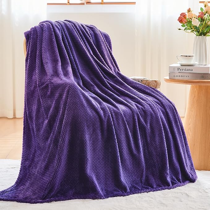 NEWCOSPLAY Super Soft Throw Blanket Dark Purple Premium Silky Flannel Fleece Leaves Pattern Lightweight Bed Blanket All Season Use (Dark Purple, Throw(50"x60"))