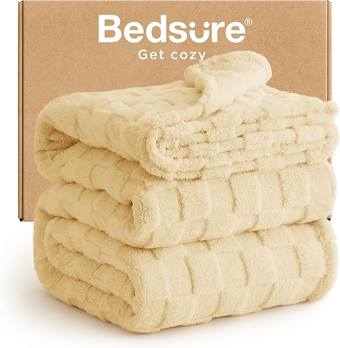 Bedsure GentleSoft Blankets Queen Size for Bed - Super Soft Cozy Blanket for Women Men Girls, Large Fuzzy Fleece Throw for Bedroom Decor, Light Yellow, 90x90 Inches