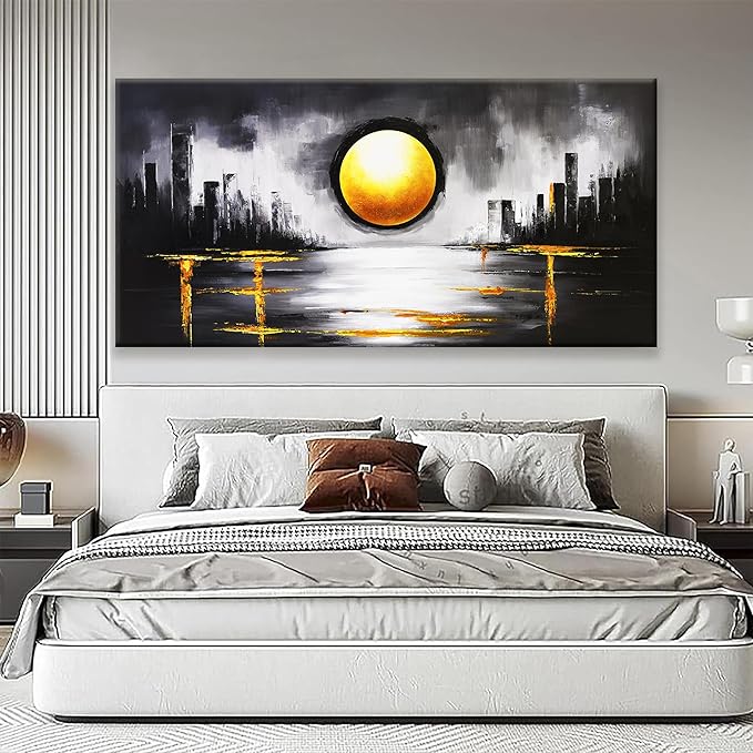Large Abstract Wall Art For Living Room Black And Gold Wall Art Painting Prints Abstract Art Modern Canvas Art Wall Decor Pictures For Bedroom Kitchen Office Home Wall Decor 29" × 58"