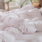 MooMee Striped Duvet Cover Set 100% Washed Cotton Linen Like Textured Breathable Durable Soft Comfy (Heathered Greyish Pink Pinstripes, Cal King 104"x98")